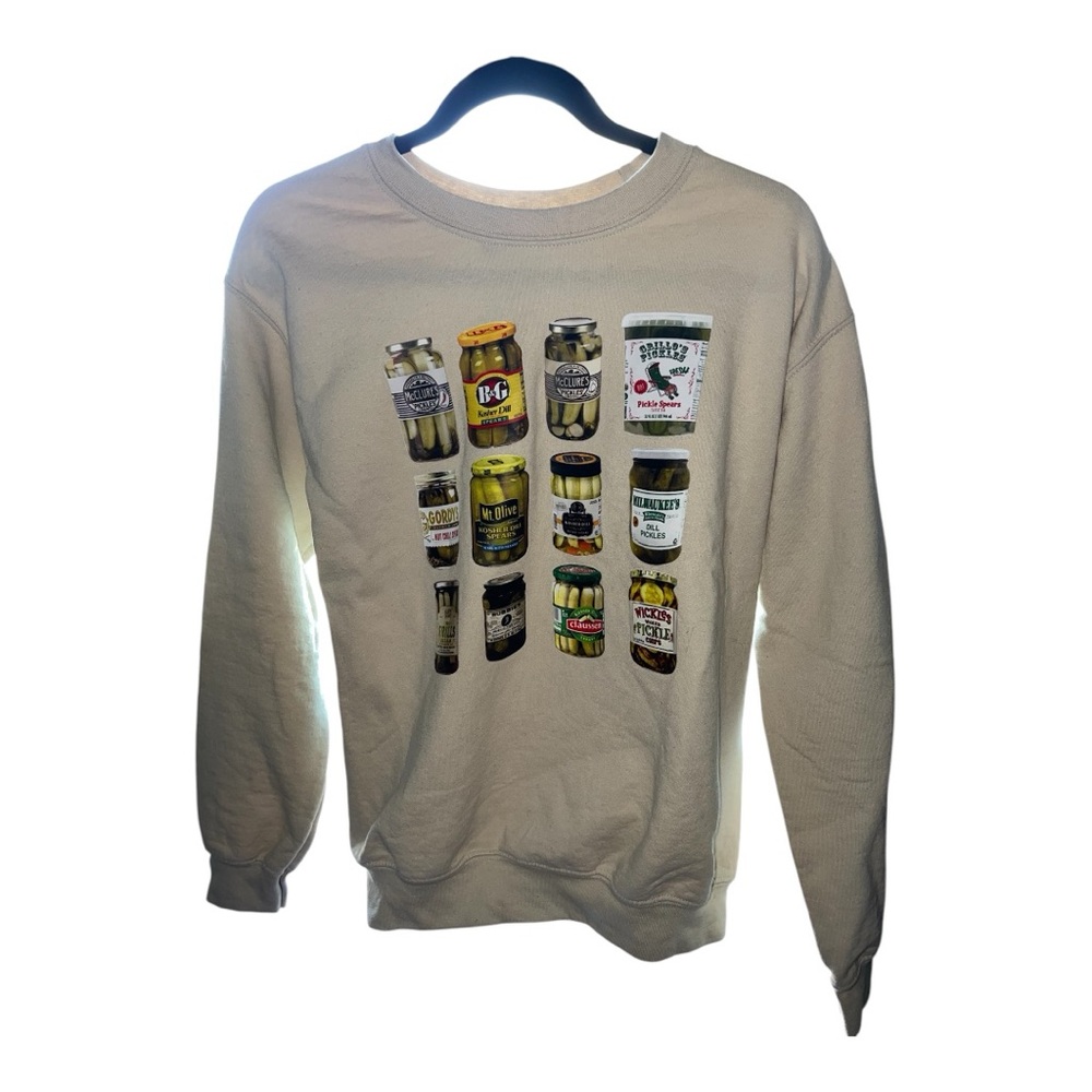 Women’s Cream Sweater with Graphic Pickle Jar Print